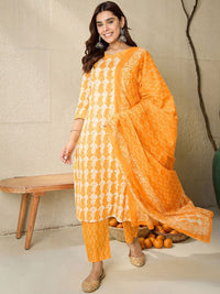 Indo Era Paisley Printed V-Neck Pure Cotton Straight Kurta With Trousers And Dupatta