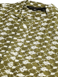 SOJANYA Set Kurta Sulam Lelaki Motif Etnik Hijau Dengan Jaket Nehru