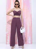Tokyo Talkies Purple Shoulder Straps Neck Sleeveless Crop Top With Trousers