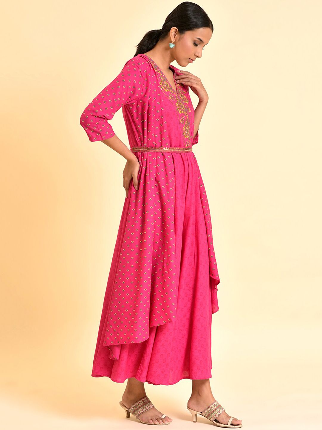 W Floral Printed V-Neck Tie & Up Jumpsuit