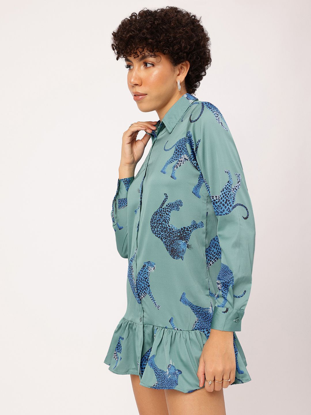 DressBerry Jungle Fever Flounce Hem Shirt Style Mini Dress
