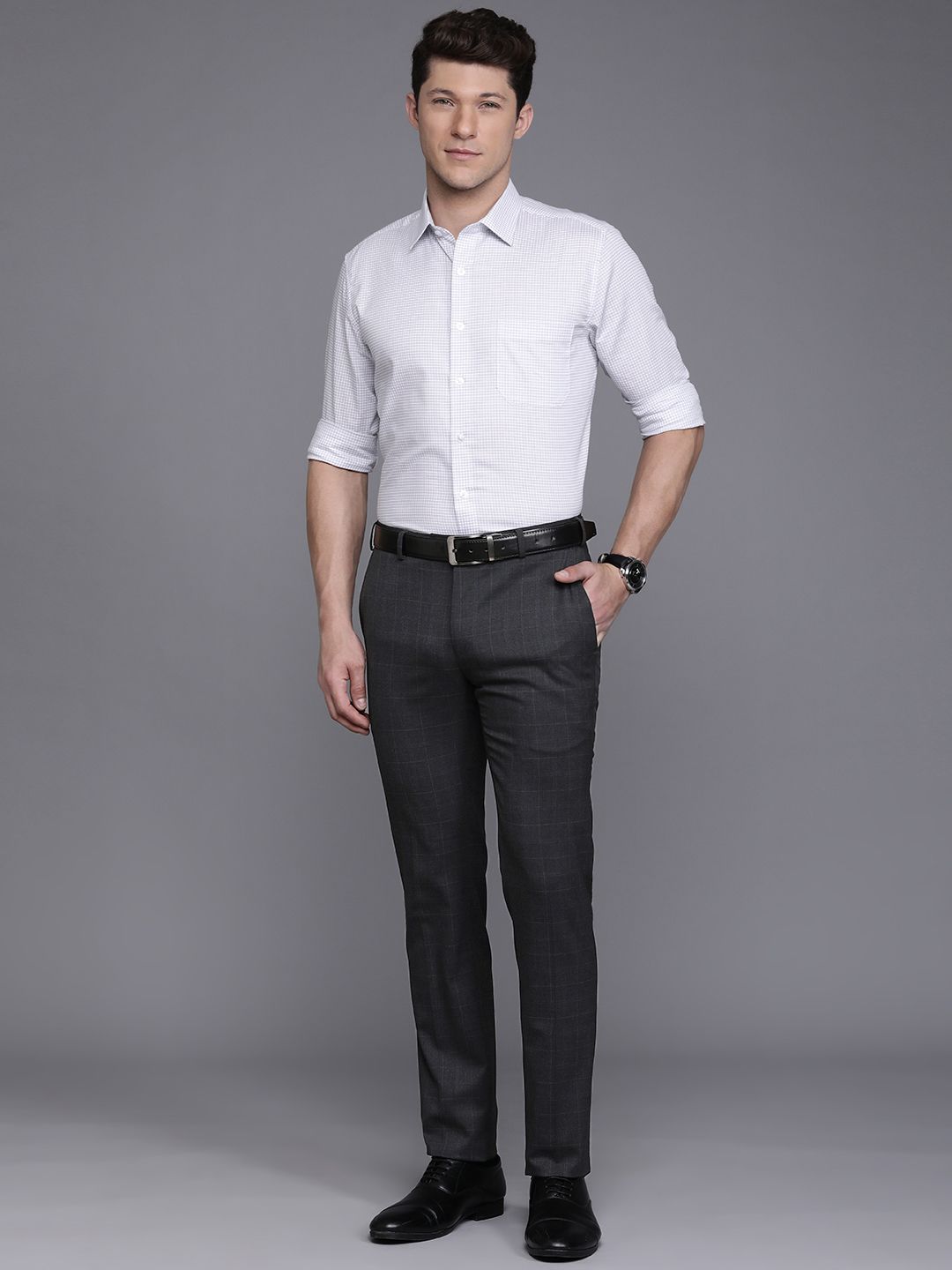 Raymond Men Checked Slim Fit Formal Trousers