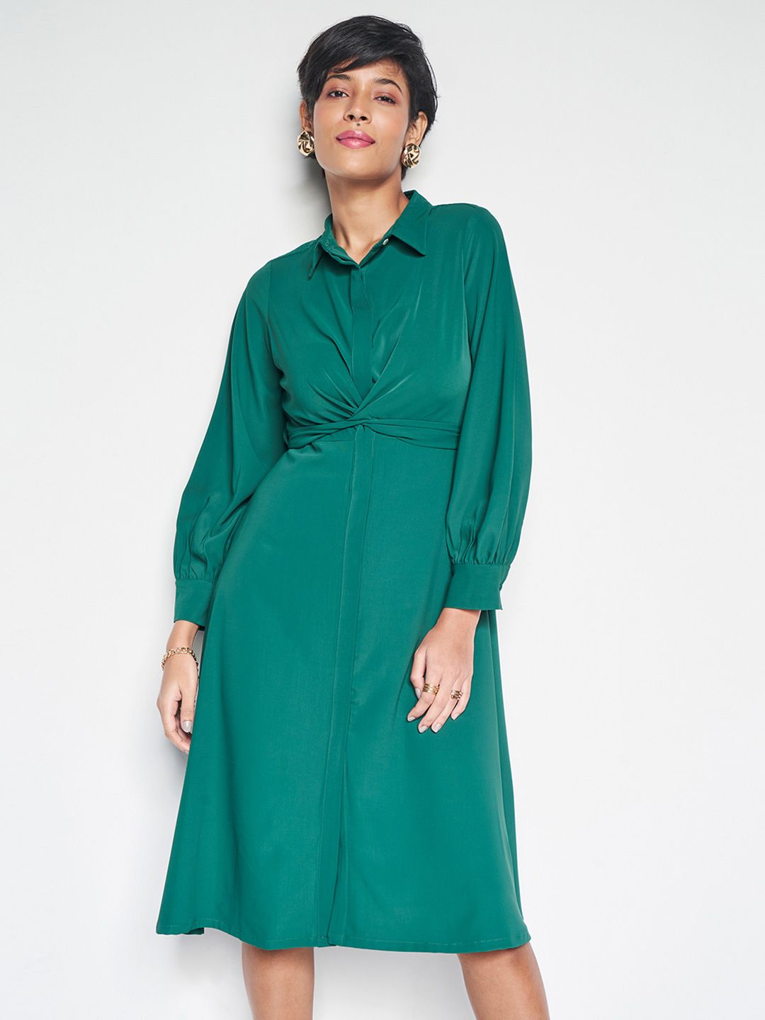 AND Cuffed Sleeves Shirt Midi Dress