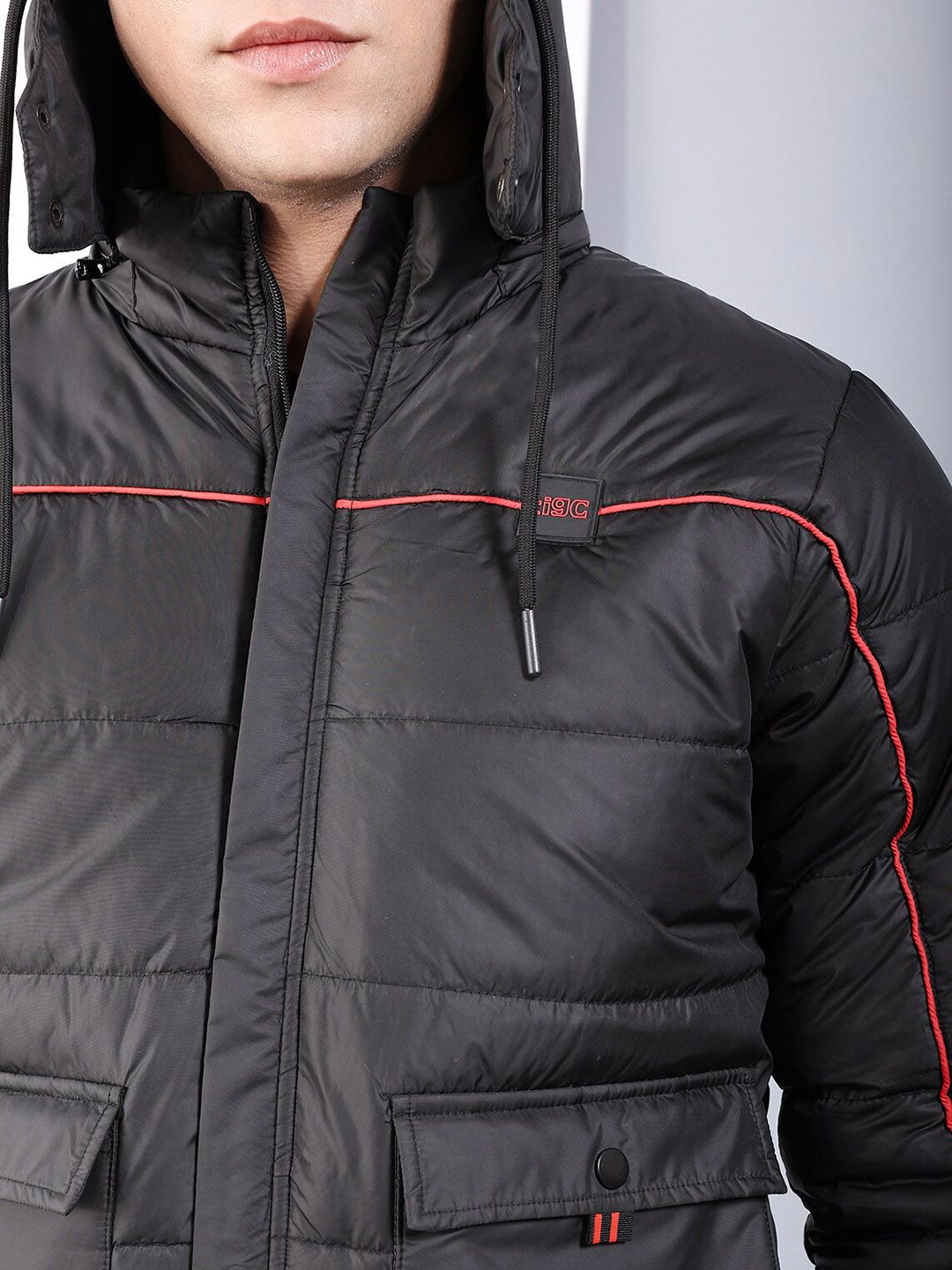 Jaket Puffer Fit Biasa Indian Garage Co Men dengan Tudung boleh tanggal