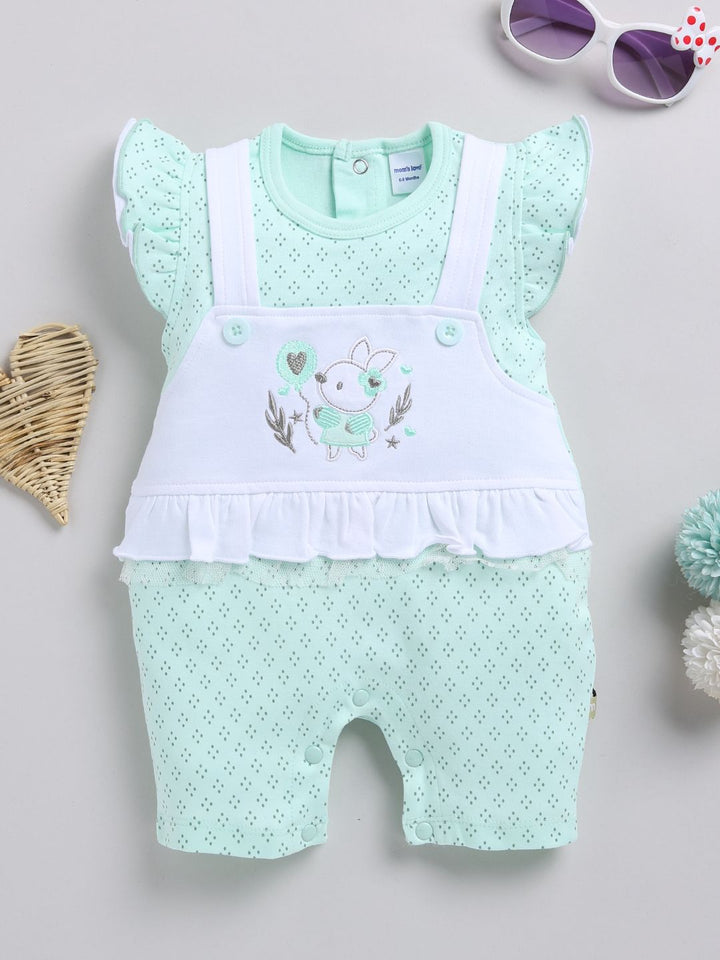 Moms Love Infant Girls Printed Cotton Rompers with Applique Detail