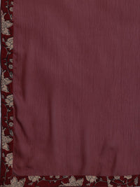 Libas Womens Maroon Printed Cotton Anarkali Kurta With Trousers & Dupatta