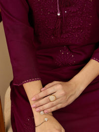 Indo Era Ethnic Motifs Embroidered Tie-Up Neck Thread Work Straight Kurta