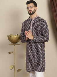 Anouk Geometric Printed Mandarin Collar Long Sleeves Thread Work Kurta
