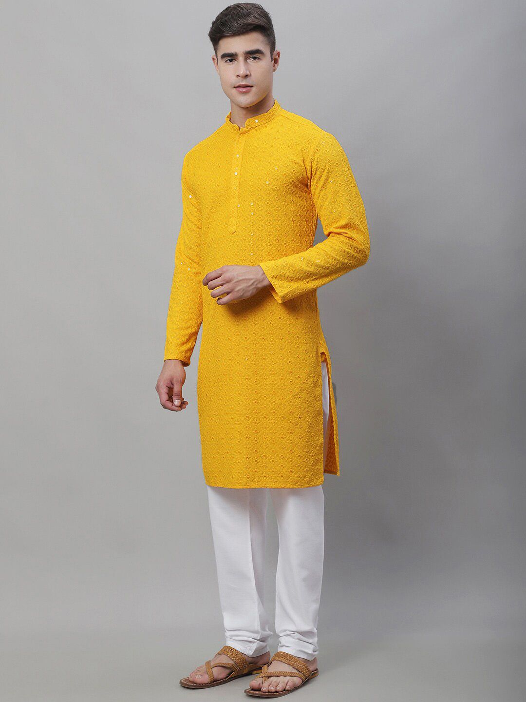 SOJANYA Lelaki Sulam Kurta Kapas Tulen Biasa dengan Churidar