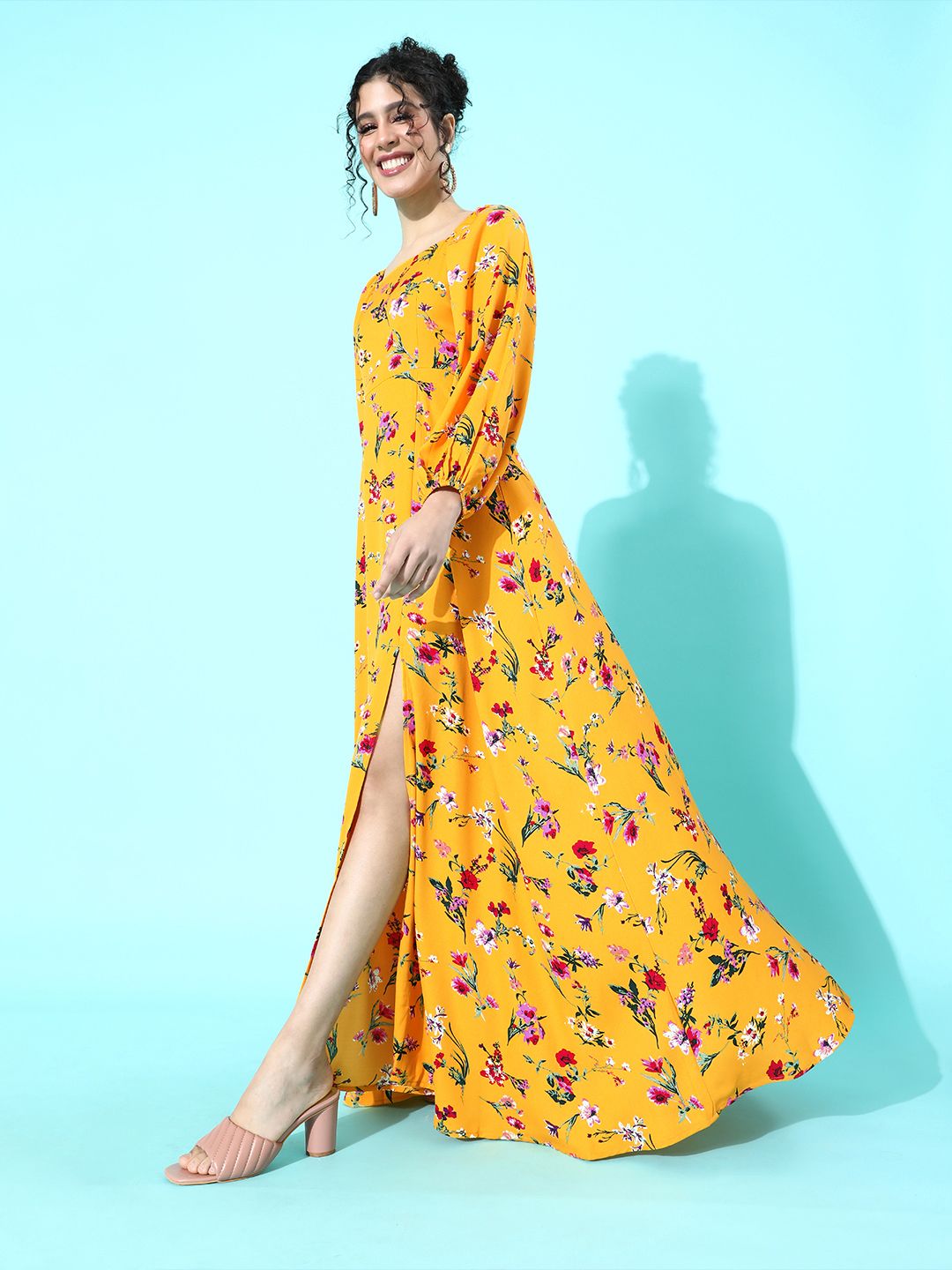 Berrylush Women Yellow Floral Maxi Dress