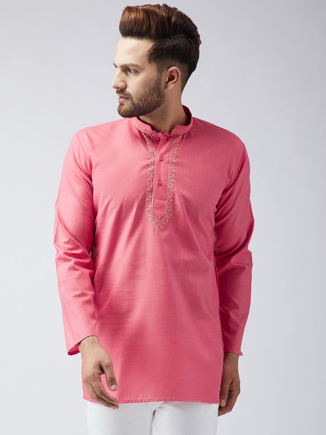 SOJANYA Men Pink Solid Kurta Lurus