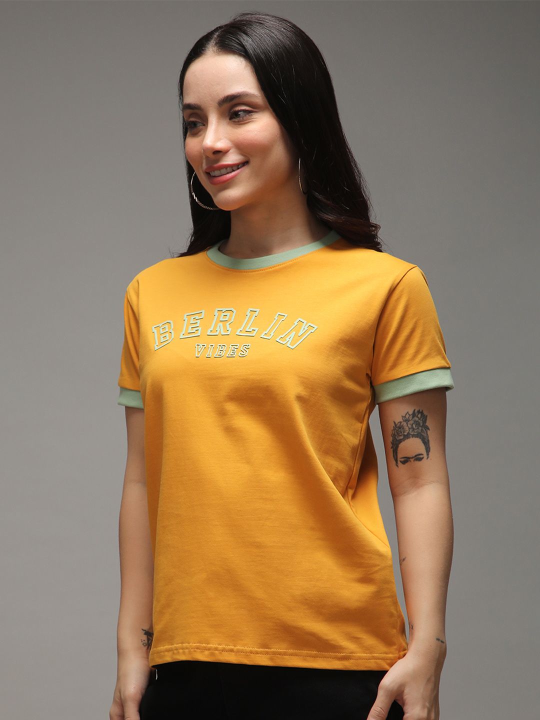 DILLINGER Women Regular Fit Applique Varsity Printed Tshirt
