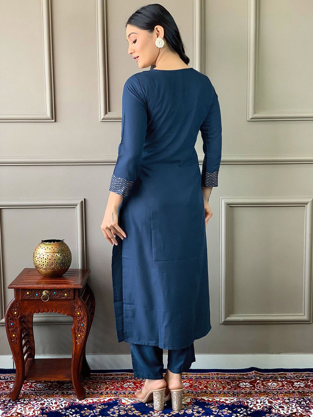 KALINI Floral Embroidered Regular Sequinned Kurta ,Trousers & Dupatta