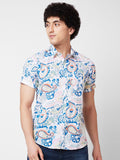 SPYKAR Spread Collar Short Sleeves Floral Printed Cotton Casual Shirt