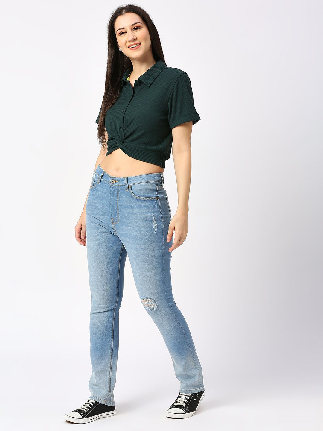 Being Human Women Shirt Collar Solid Crop Top