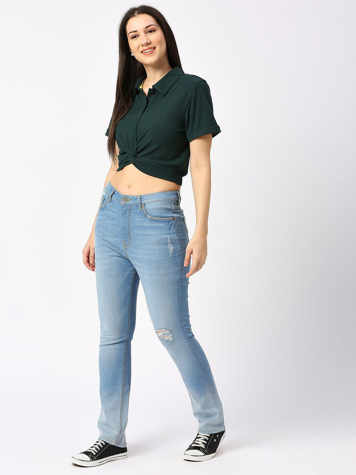 Being Human Women Shirt Collar Solid Crop Top