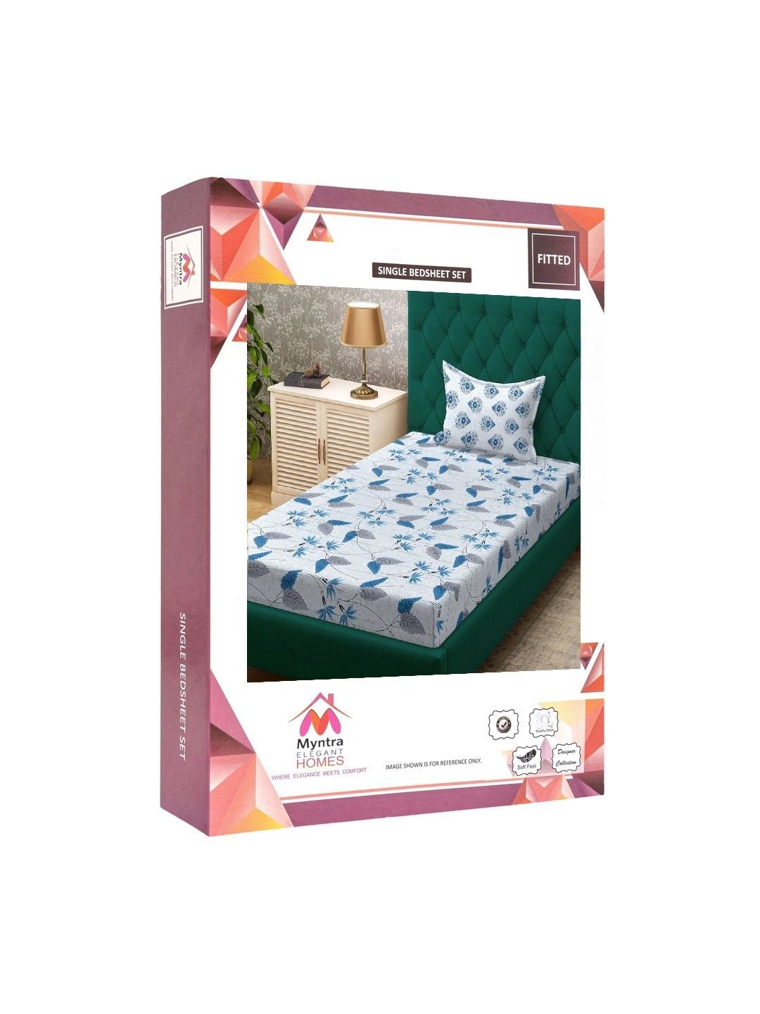 Myntra Elegant Homes Blue & Grey Floral 400 TC Single Bedsheet with 1 Pillow Covers