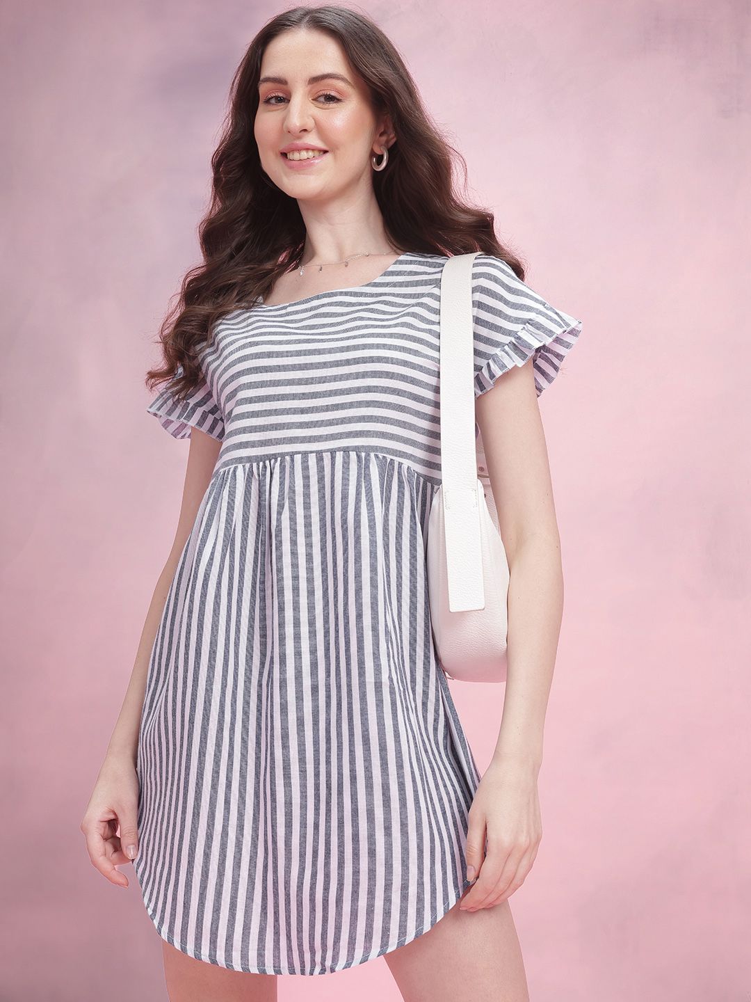 DressBerry Striped Ruffled Empire Mini Dress