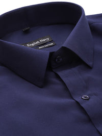 English Navy Men Navy Blue Polyester Slim Fit Solid Formal Shirt