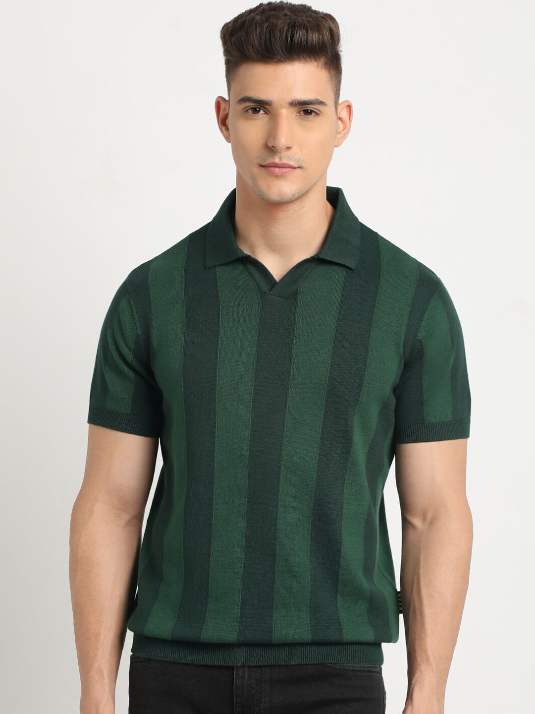 THE BEAR HOUSE Striped Polo Collar Cotton T-shirt