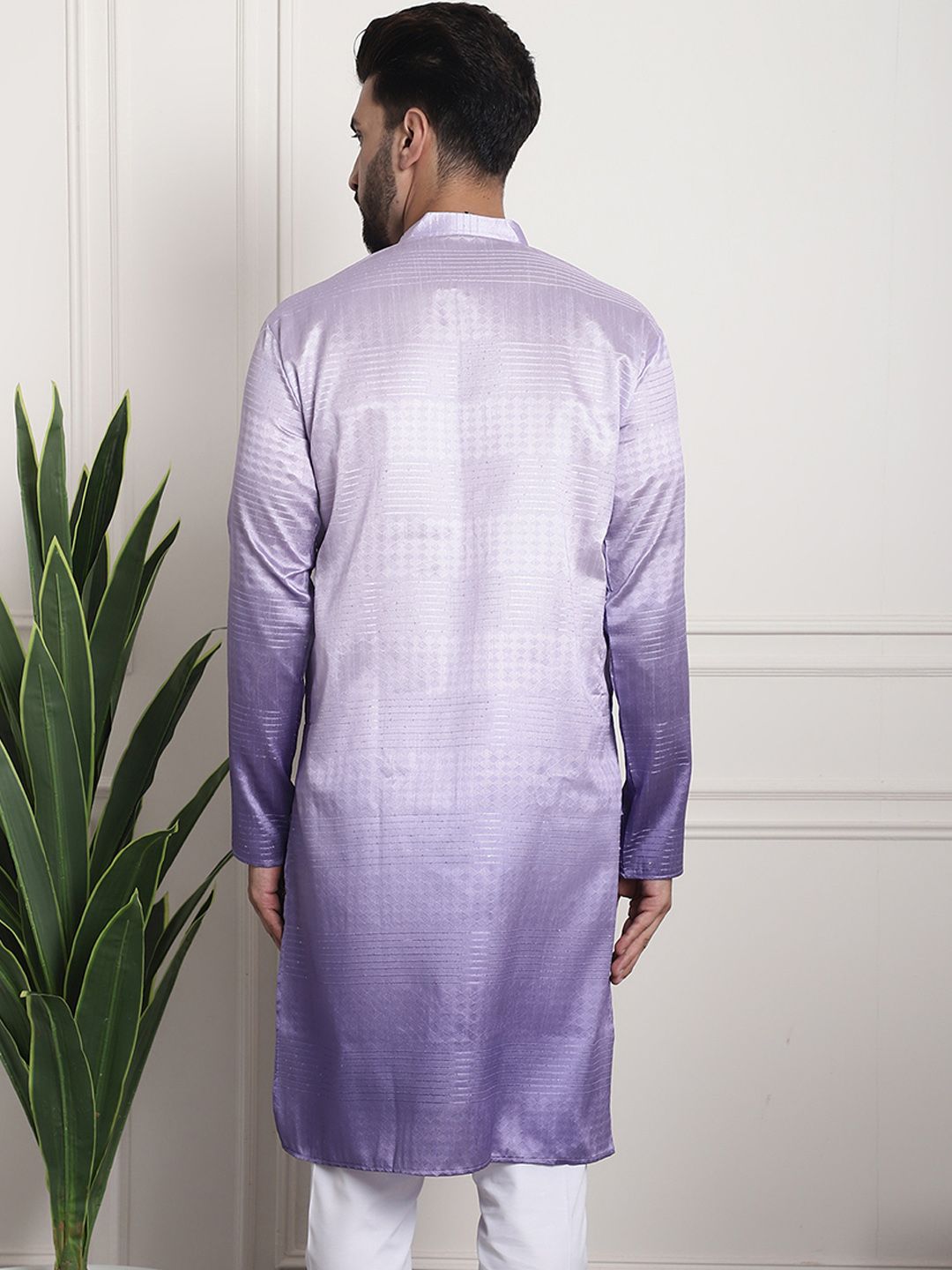 SOJANYA Lelaki Ungu Benang Kerja Jacquard Kurta