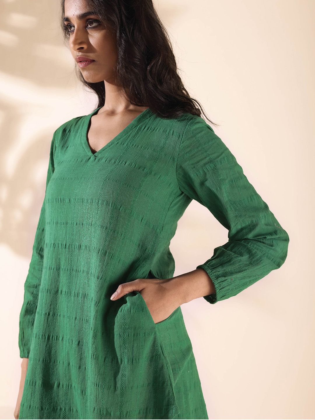 trueBrowns Malang Woven Design Pure Cotton Tunic & Trousers Co-Ords Set