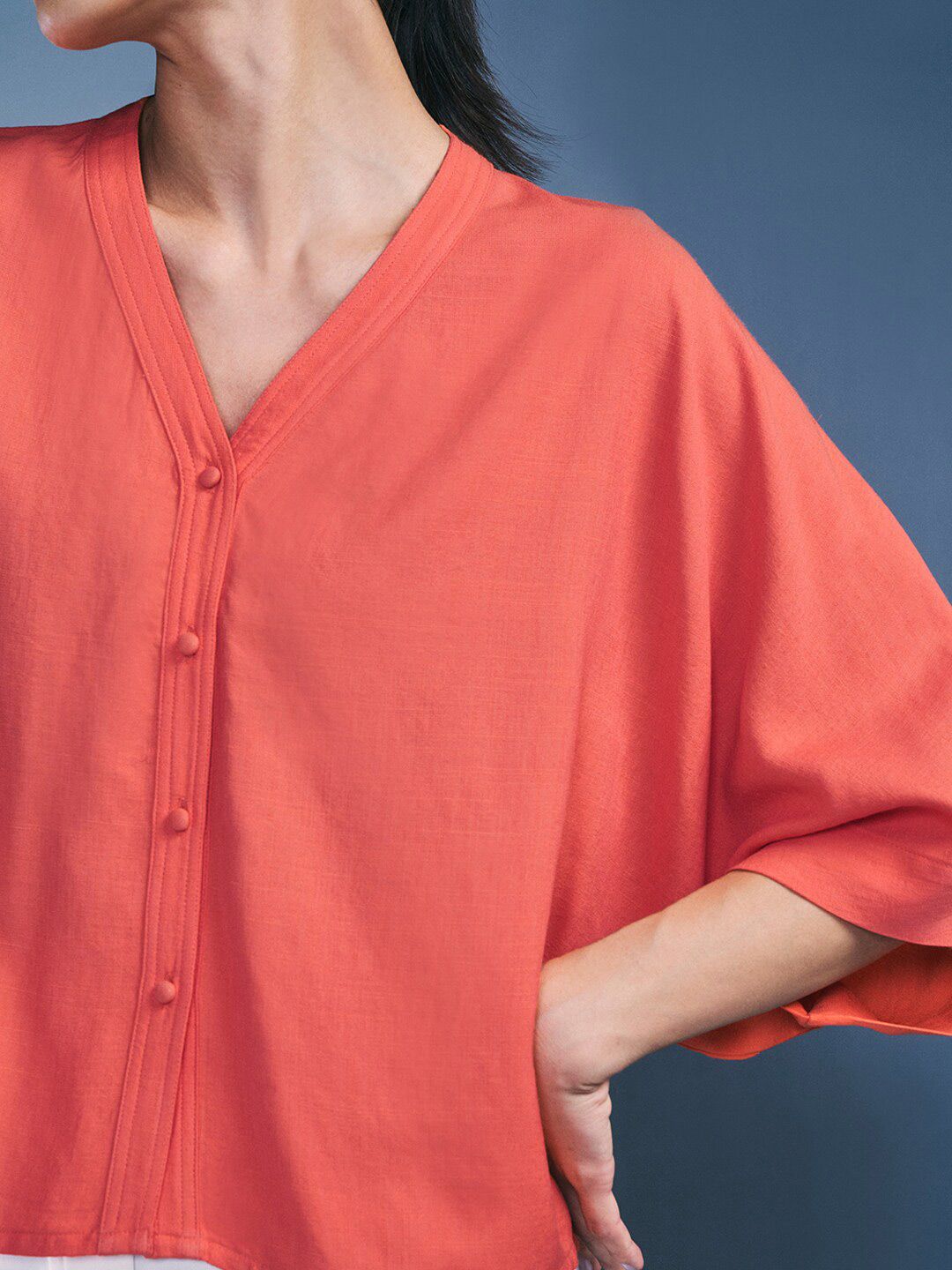 AND V-Neck Kimono Sleeves Shirt Style Top