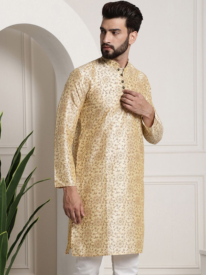 SOJANYA Floral Printed Mandarin Collar Long Sleeves Straight Kurta