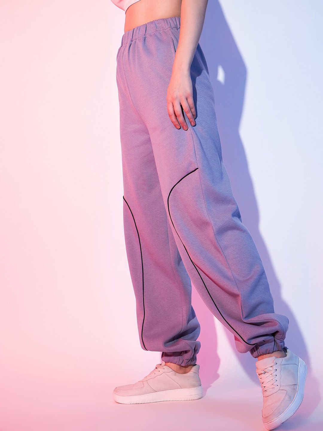 STREET 9 Women Lavender Loose Fit Joggers Trousers
