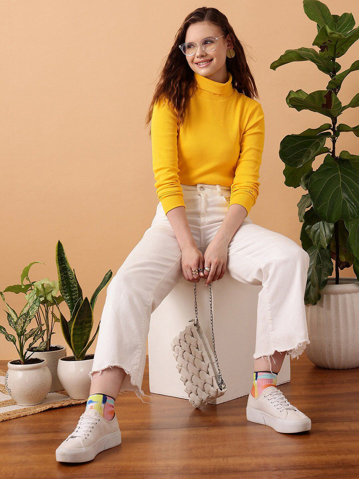 STREET 9 Ribbed Turtle Neck Fitted Top
