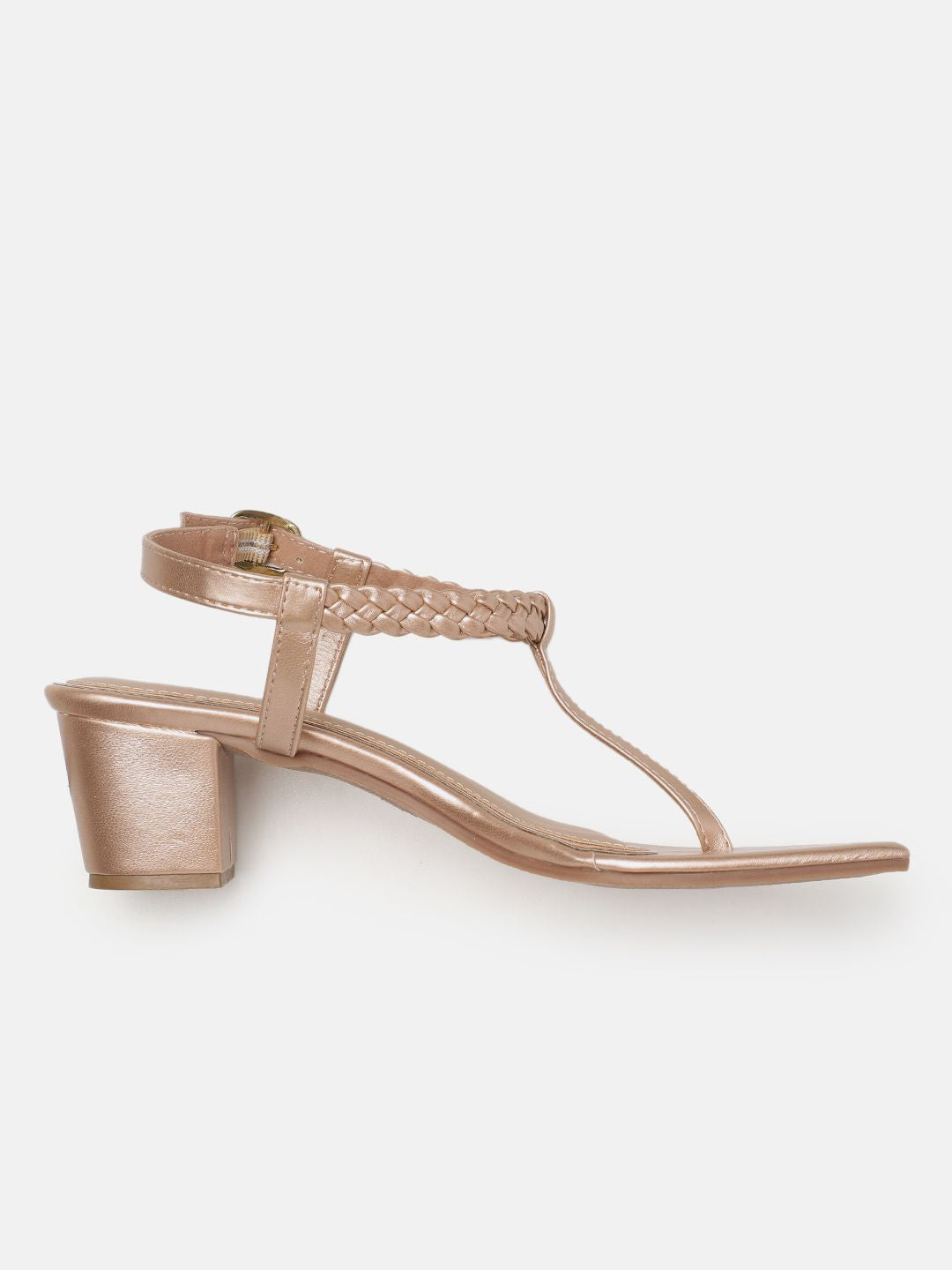 DressBerry Braided Design T-strap Block Heel Sandals