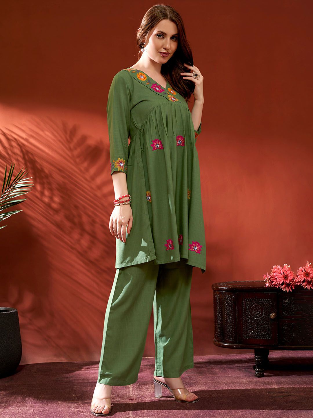 Anouk Embroidered Tunic With Palazzos Co-Ords