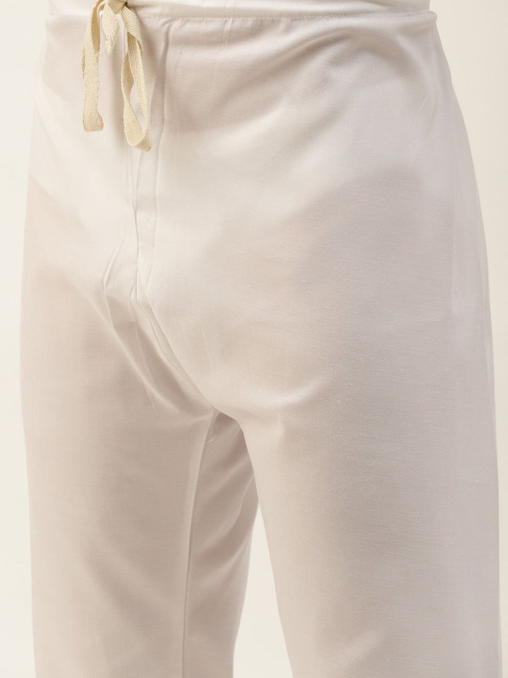 SOJANYA Men Yellow & White Embroidered Thread Work Kurta with Churidar & Nehru Jacket