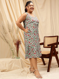 CURVY STREET Plus Size Floral Printed A-Line Dress