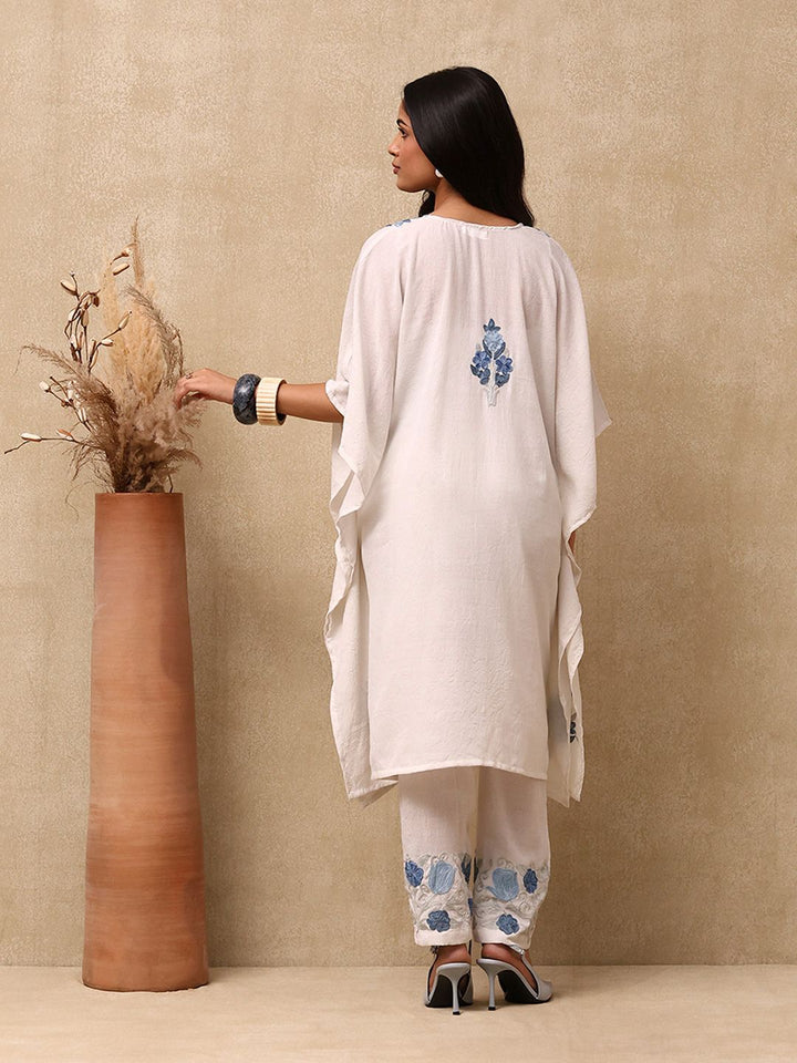 House of Chikankari Women Off White Craft Set Kaftan Sulam Aari