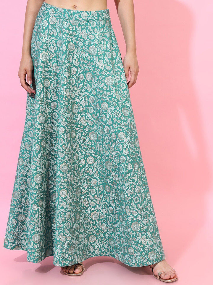 Vishudh Turquoise Blue & Off White  Foil Print Ready to Wear Lehenga & Blouse With Dupatta