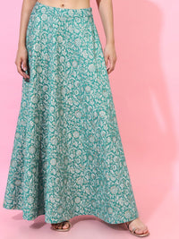 Vishudh Turquoise Blue & Off White  Foil Print Ready to Wear Lehenga & Blouse With Dupatta