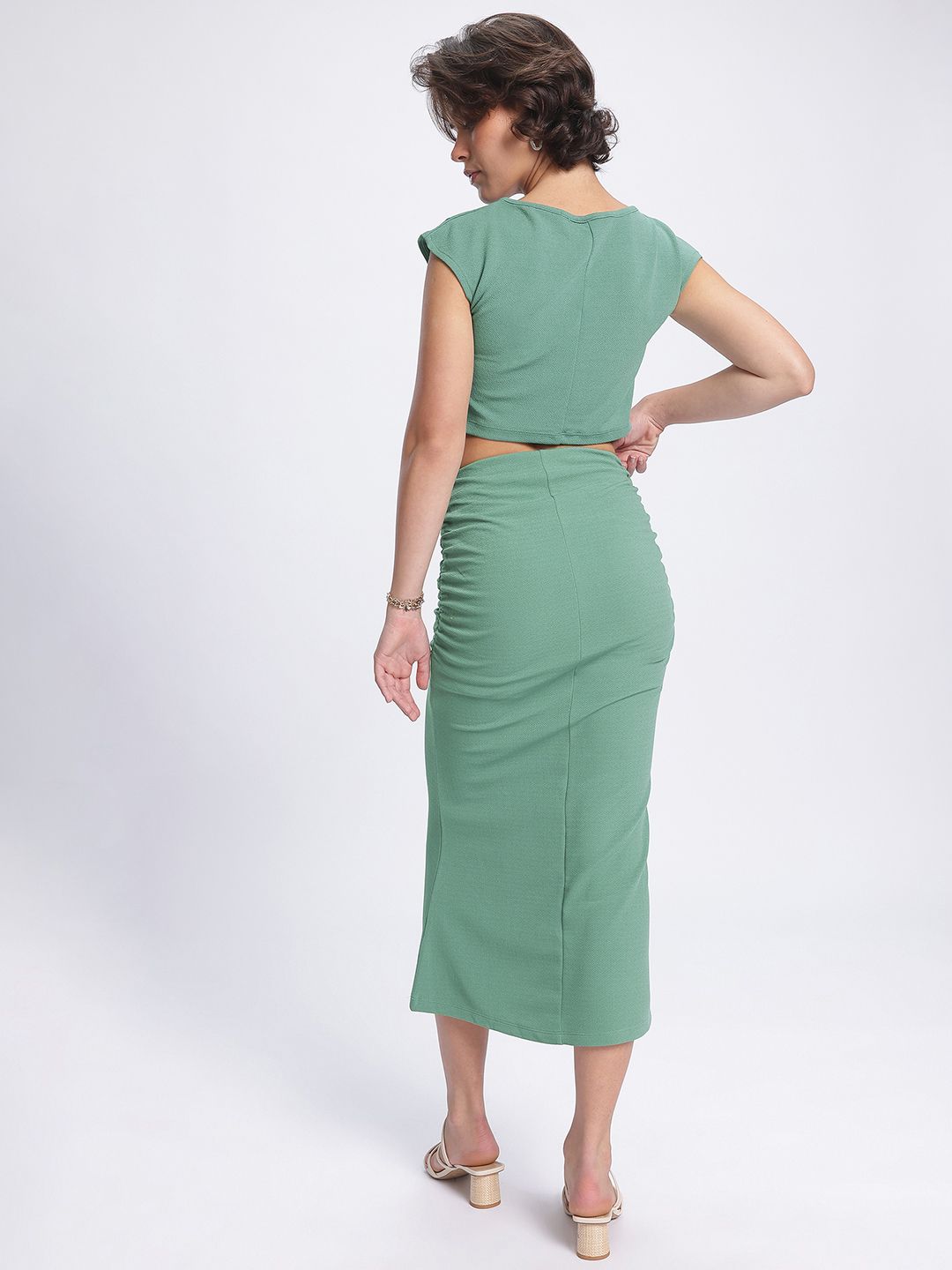 DressBerry Pastel Dreams Textured Crop Top Ruched Co-Ords