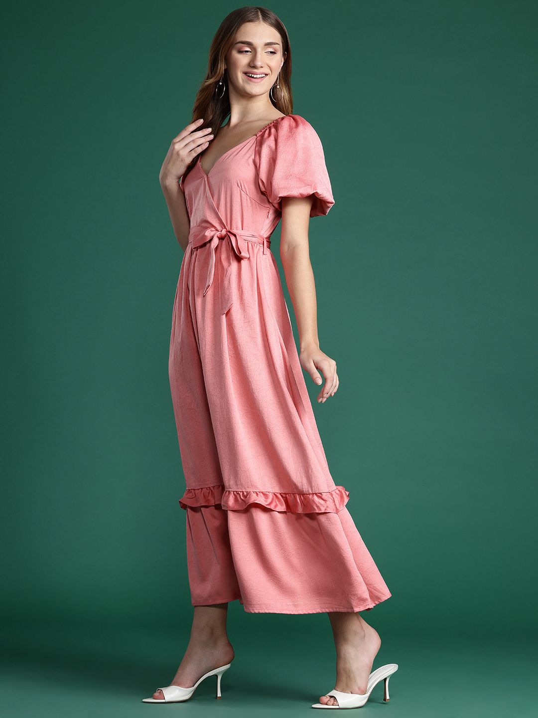 DressBerry Puff Sleeve Ruffled Maxi Dress
