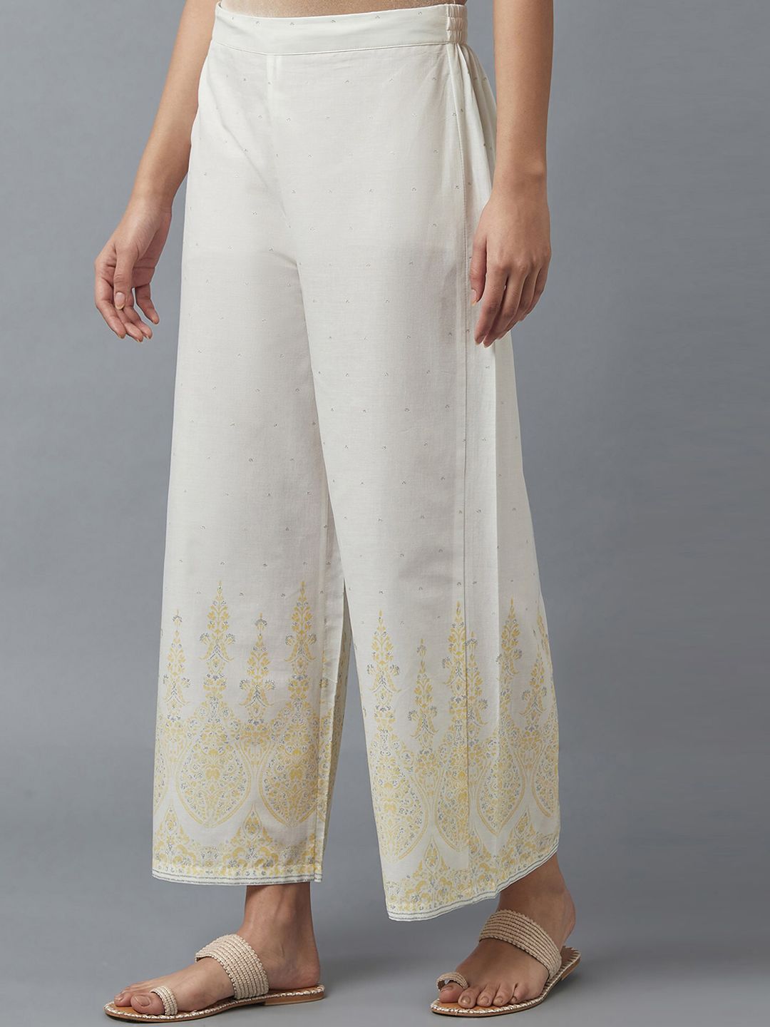 W Women White Ethnic Motifs Printed Trousers