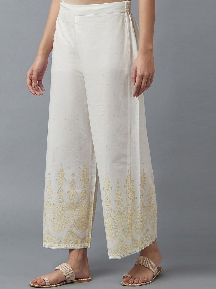 W Women White Ethnic Motifs Printed Trousers