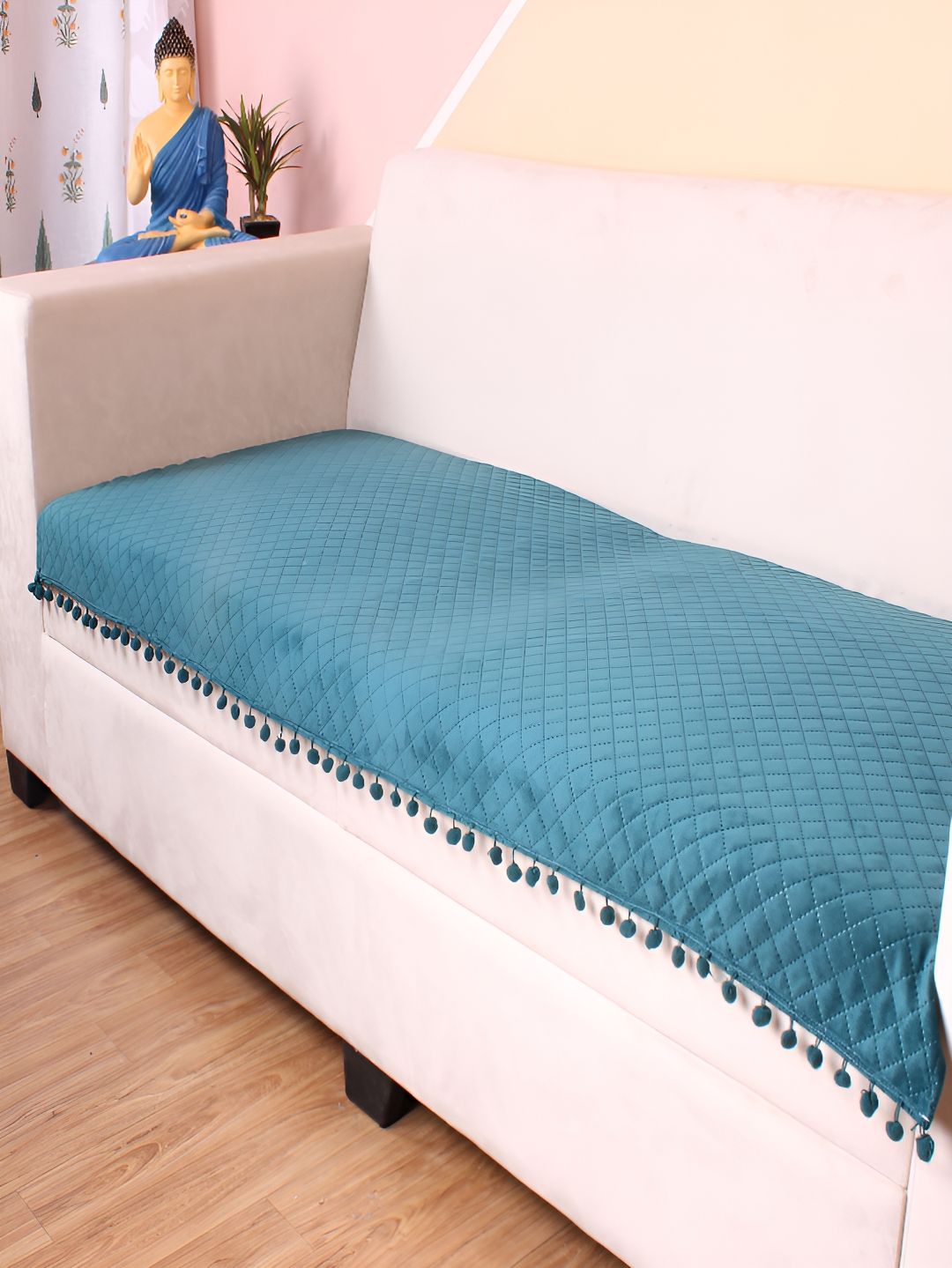 STITCHNEST Sea Green & Beige Self Design 3 Seater Sofa Cover