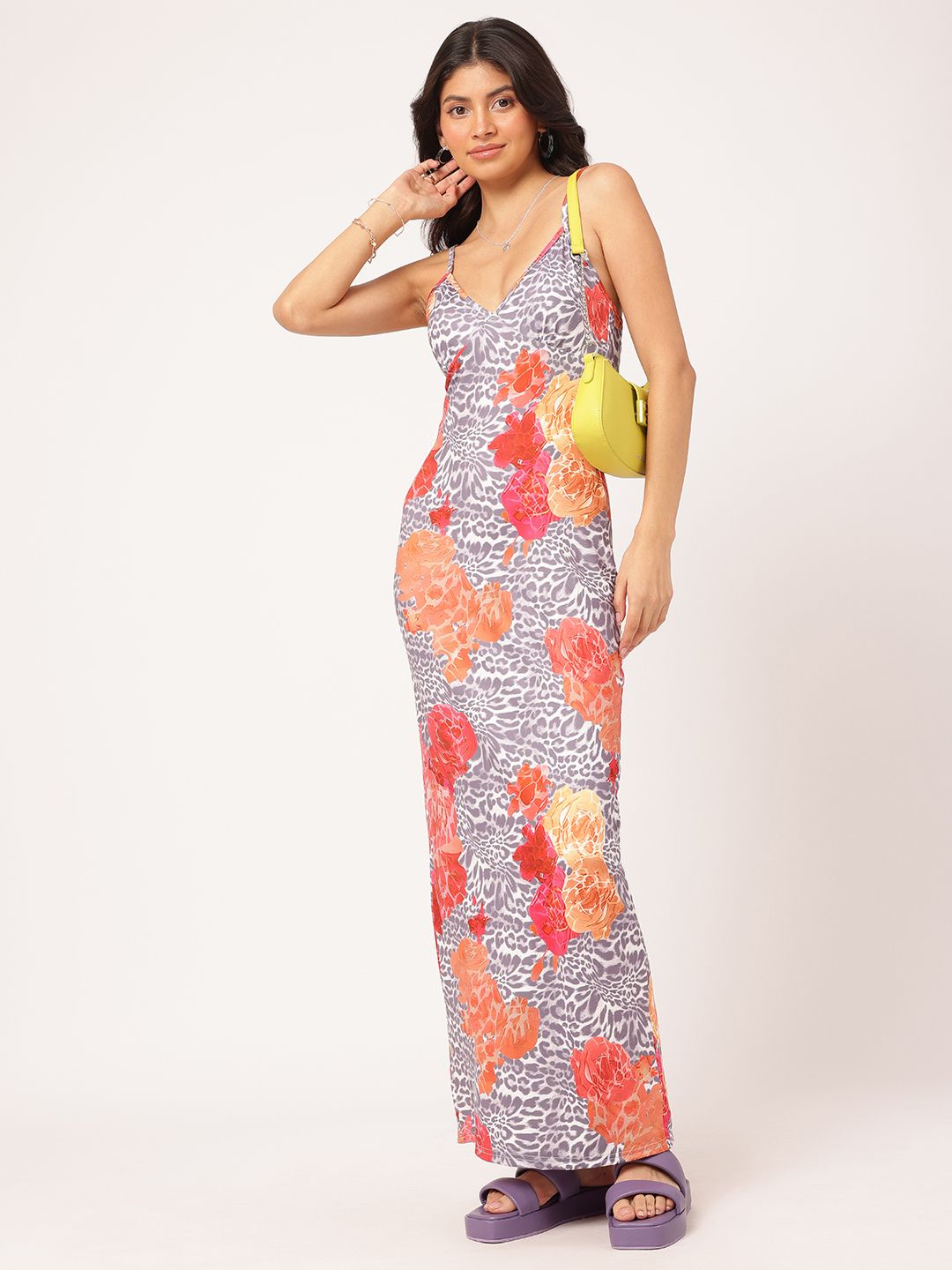 DressBerry Flirty & Fierce Printed Back Slit Maxi Dress