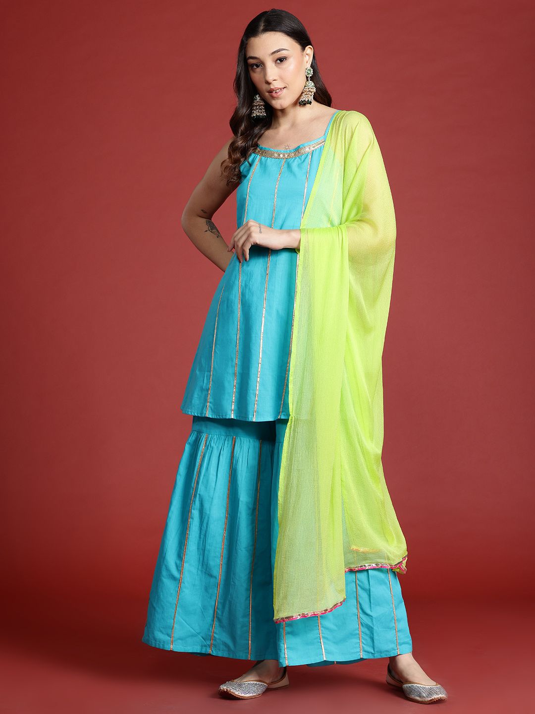 Anouk Tyohar Collection Gotta Patti Pure Cotton Kurti with Sharara & Dupatta