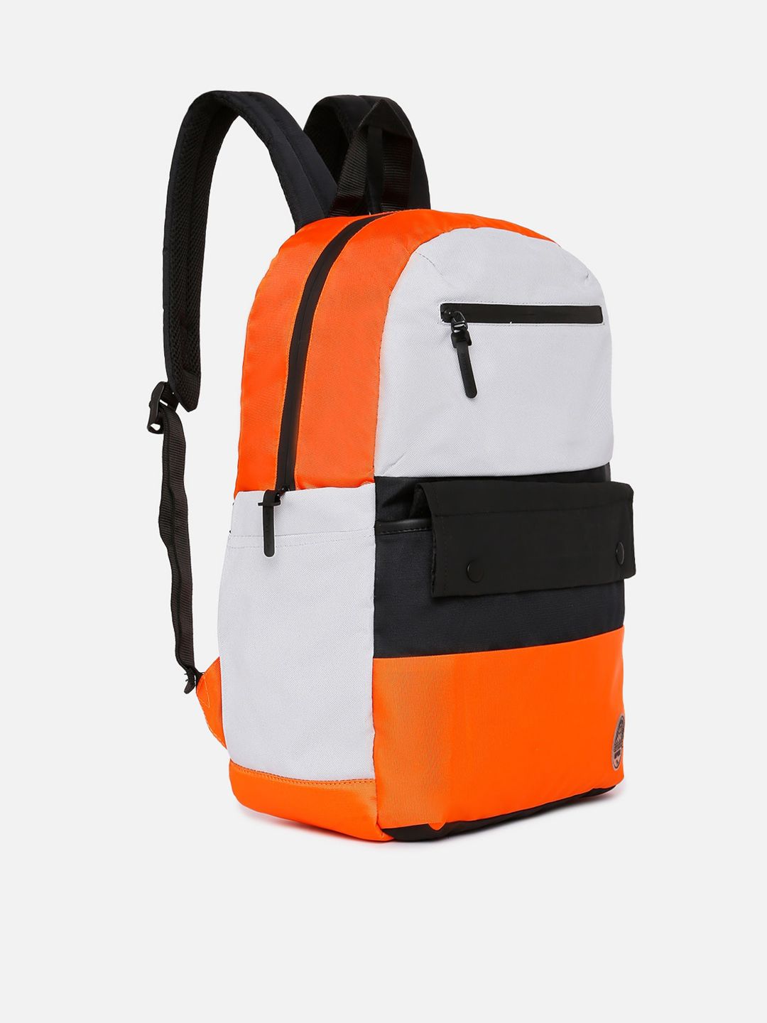 SPYKAR Men Orange & Black Colourblocked Polyester Backpack