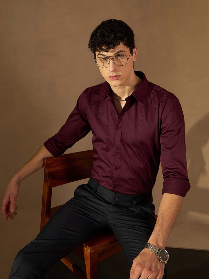 DENNISON Smart Slim Fit Spread Collar Cotton Shirt