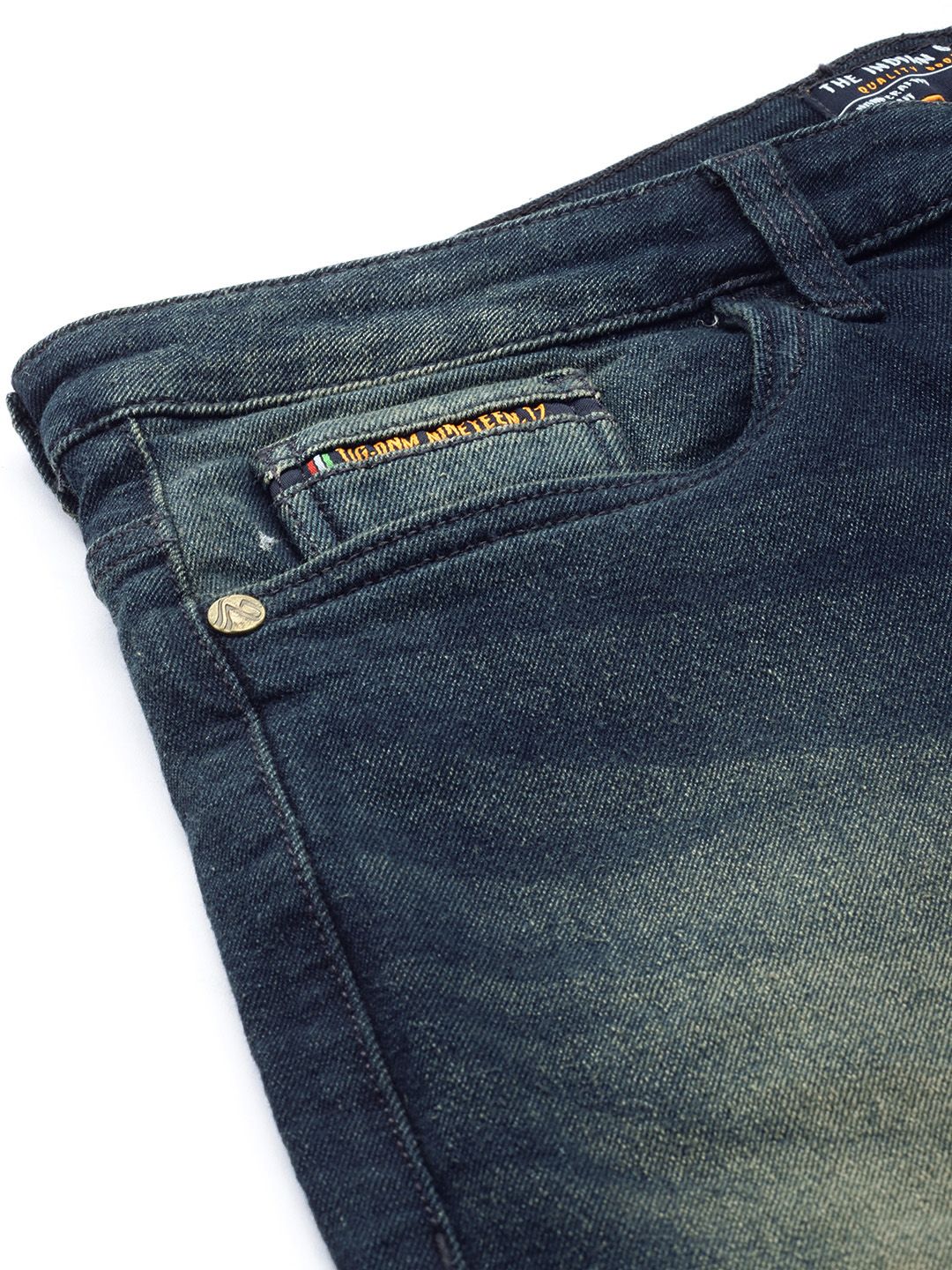 The Indian Garage Co Men Slim Fit Low Distress Light Fade Stretchable Jeans