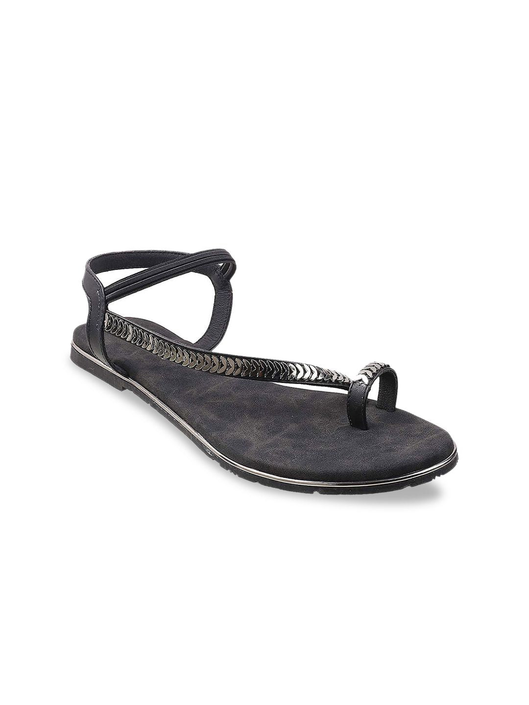 Metro Women Black Embellished One Toe Flats