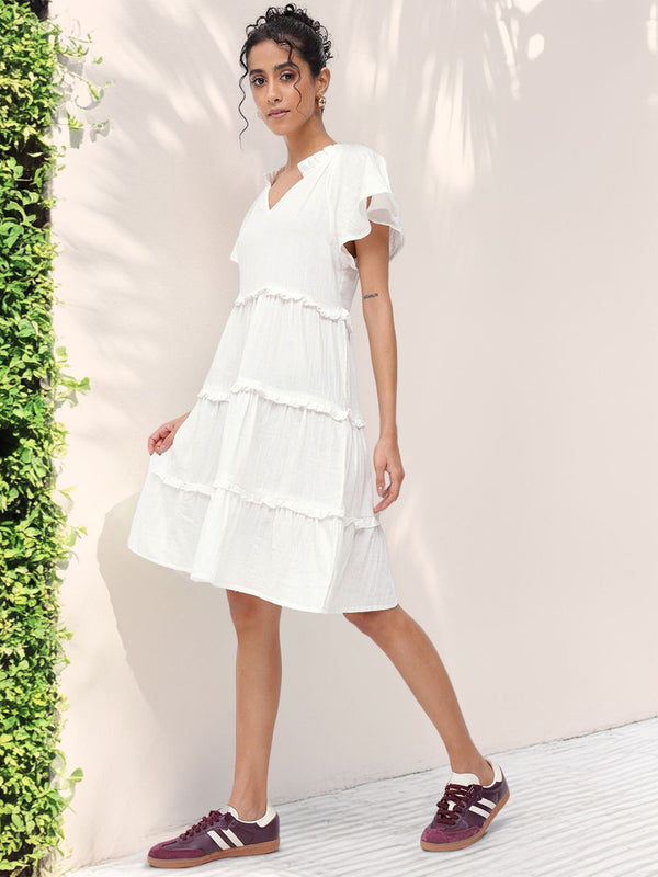 DressBerry Cottagecore Tiered Ruffled Pure Cotton A-Line Dress