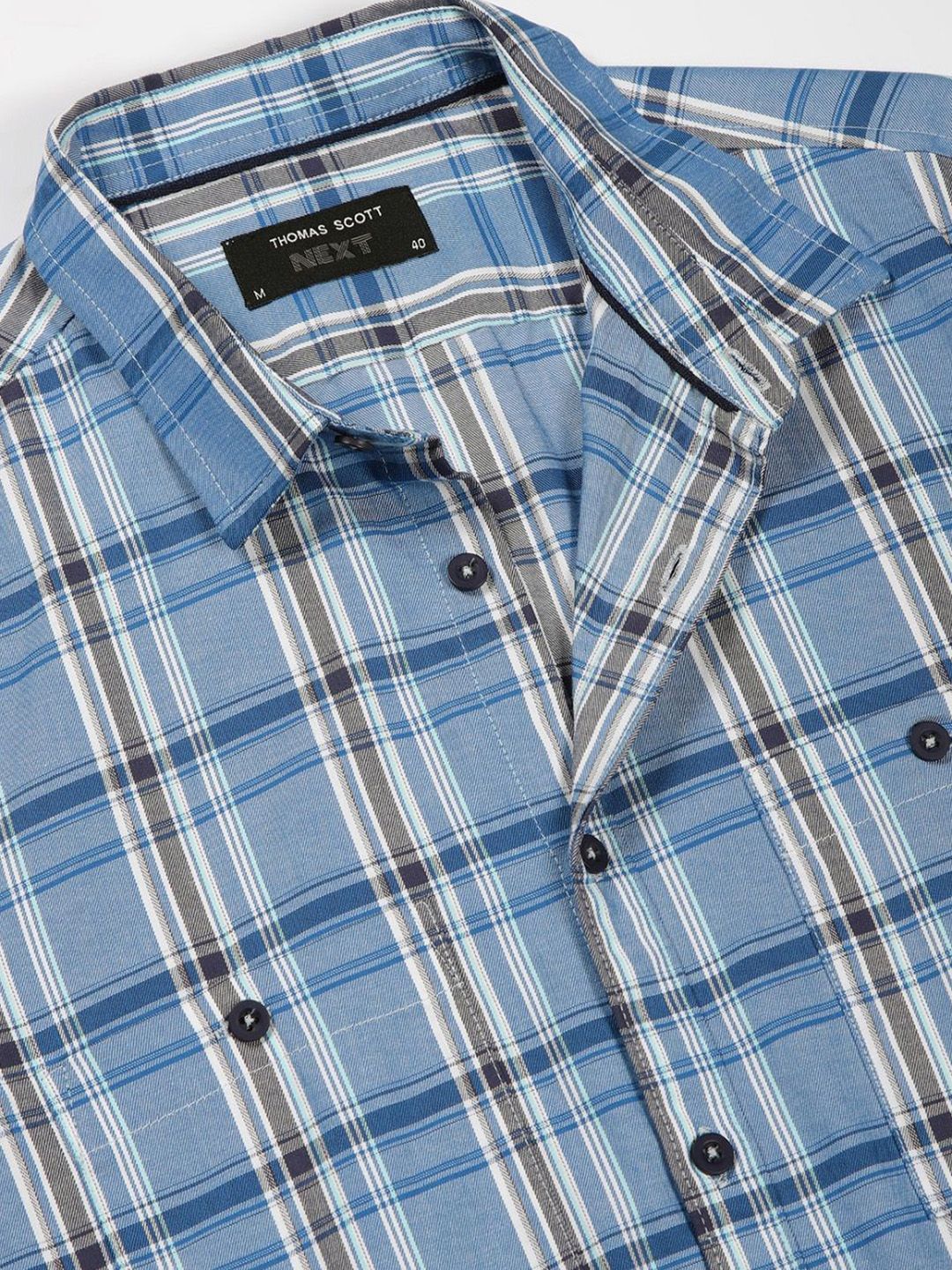 Thomas Scott Men Classic Spread Collar Tartan Checked Cotton Slim Fit Casual Shirt